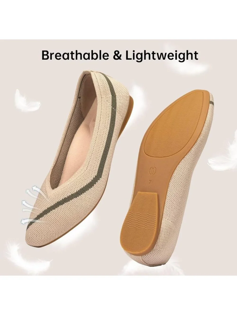 Frank Mully Women's Camel Rubber Knitted Square Toe Comfortable Slip On Flats